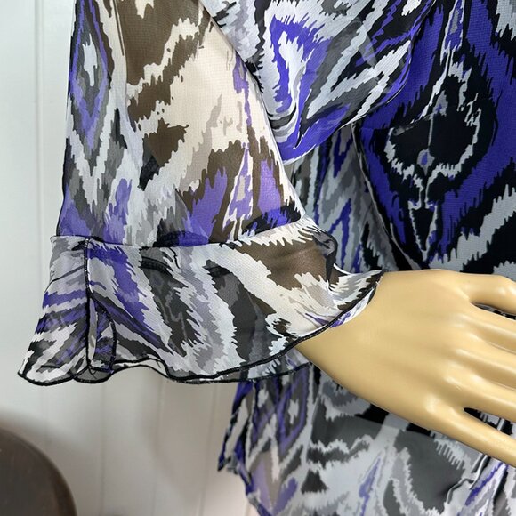 Sheer Purple, Black, White V Neck Button Mandarin Collar Investments II 2X - Picture 6 of 9